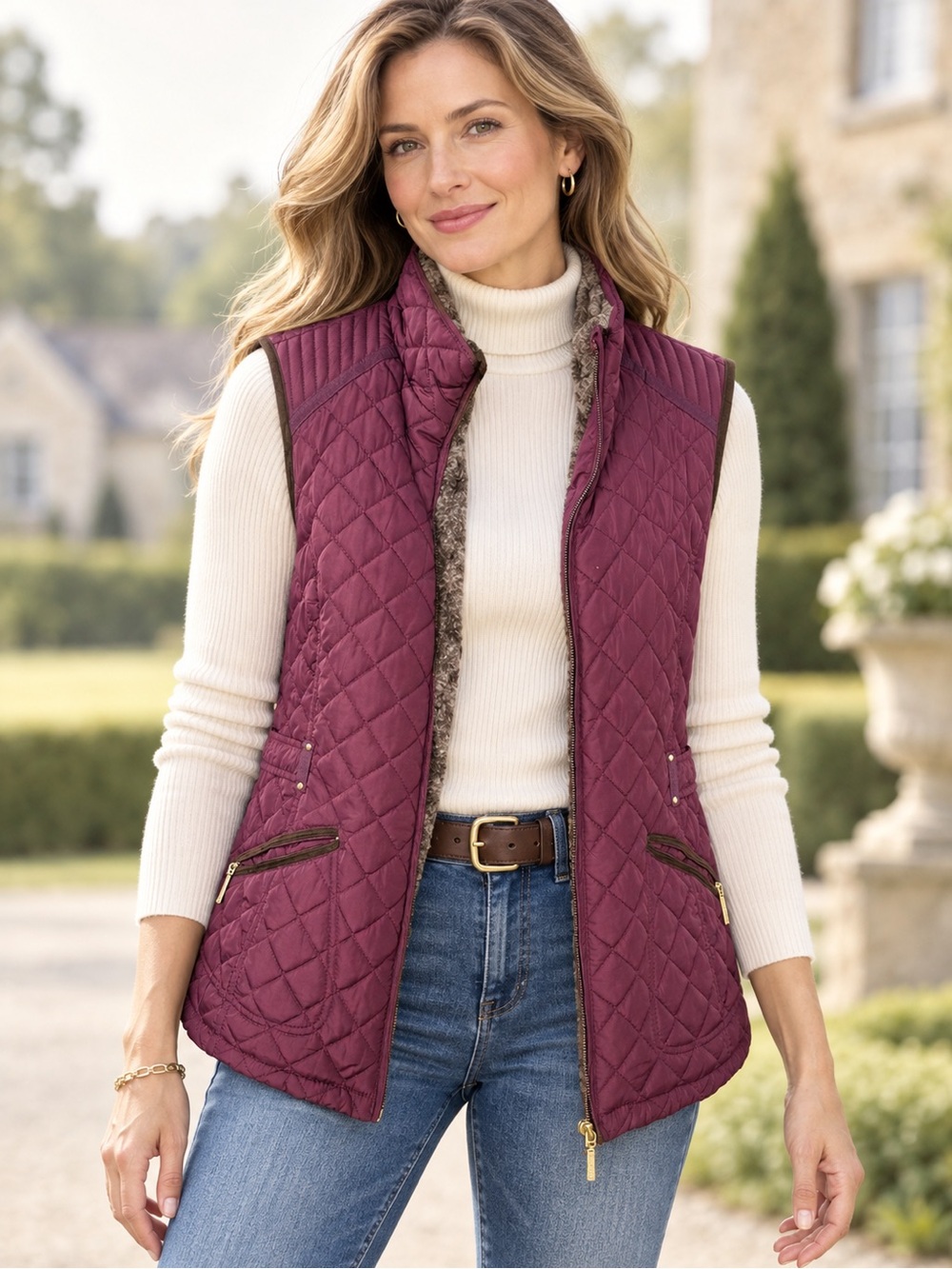 Weatherproof Burgundy Quilted Faux Fur Lined Equestrian Vest Large